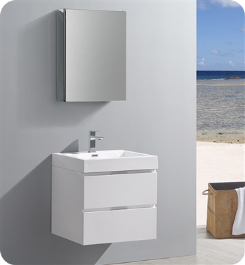 Fresca Valencia 24" Glossy White Wall Hung Modern Bathroom Vanity with Medicine Cabinet