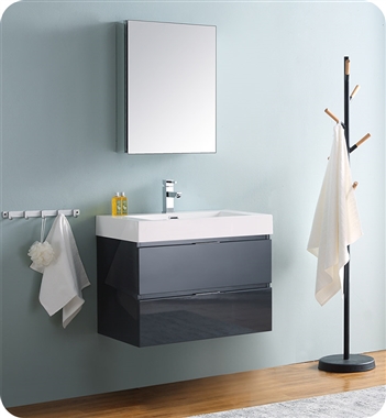 Fresca Valencia 30" Dark Slate Gray Wall Hung Modern Bathroom Vanity with Medicine Cabinet