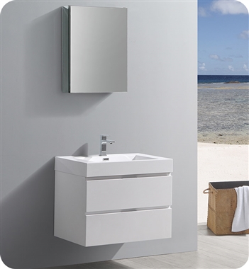 Fresca Valencia 30" Glossy White Wall Hung Modern Bathroom Vanity with Medicine Cabinet