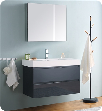 Fresca Valencia 36" Dark Slate Gray Wall Hung Modern Bathroom Vanity with Medicine Cabinet