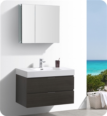 Fresca Valencia 36" Gray Oak Wall Hung Modern Bathroom Vanity with Medicine Cabinet