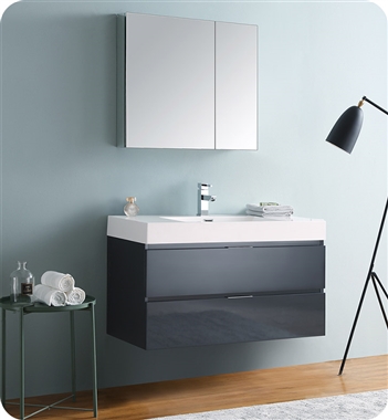 Fresca Valencia 40" Dark Slate Gray Wall Hung Modern Bathroom Vanity with Medicine Cabinet