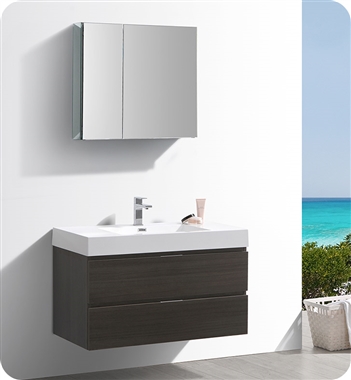 Fresca Valencia 40" Gray Oak Wall Hung Modern Bathroom Vanity with Medicine Cabinet