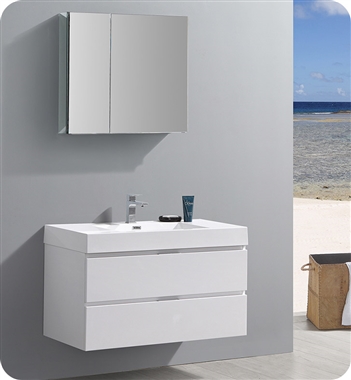 Fresca Valencia 40" Glossy White Wall Hung Modern Bathroom Vanity with Medicine Cabinet