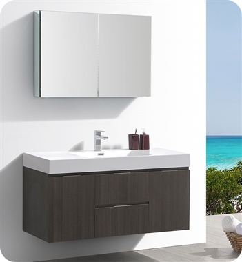 Fresca Valencia 48" Gray Oak Wall Hung Modern Bathroom Vanity with Medicine Cabinet