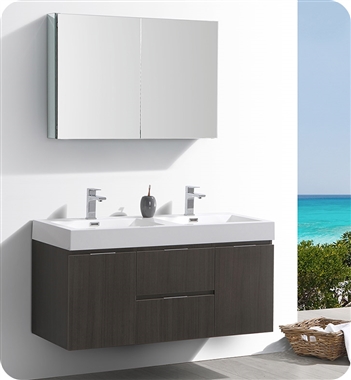 Fresca Valencia 48" Gray Oak Wall Hung Double Sink Modern Bathroom Vanity with Medicine Cabinet