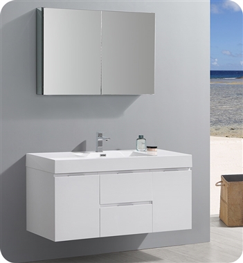 Fresca Valencia 48" Glossy White Wall Hung Modern Bathroom Vanity with Medicine Cabinet