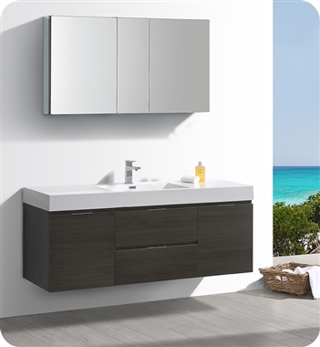 Valencia 60" Gray Oak Wall Hung Modern Bathroom Vanity with Medicine Cabinet