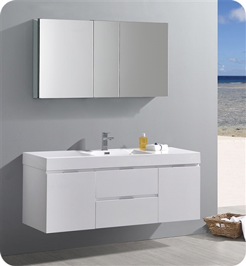 Fresca Valencia 60" Glossy White Wall Hung Modern Bathroom Vanity with Medicine Cabinet