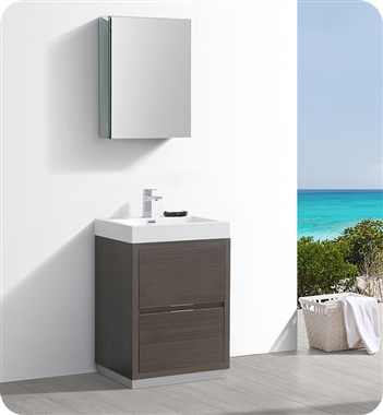 Fresca Valencia 24" Gray Oak Free Standing Modern Bathroom Vanity with Medicine Cabinet