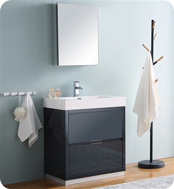 Fresca Valencia 30" Dark Slate Gray Free Standing Modern Bathroom Vanity with Medicine Cabinet