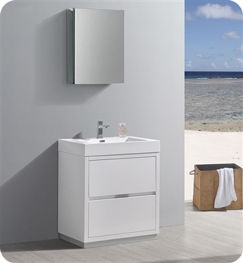 Fresca Valencia 30" Glossy White Free Standing Modern Bathroom Vanity with Medicine Cabinet