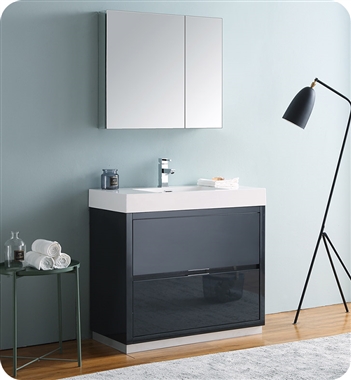 Fresca Valencia 36" Dark Slate Gray Free Standing Modern Bathroom Vanity with Medicine Cabinet