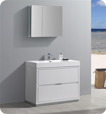 Fresca Valencia 40" Glossy White Free Standing Modern Bathroom Vanity with Medicine Cabinet