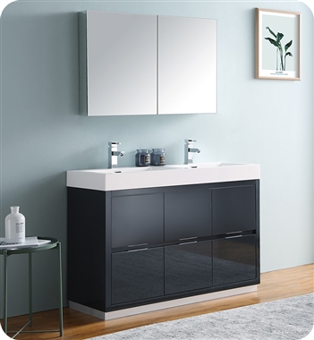 Fresca Valencia 48" Dark Slate Gray Free Standing Double Sink Modern Bathroom Vanity with Medicine Cabinet