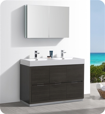 Fresca Valencia 48" Gray Oak Free Standing Double Sink Modern Bathroom Vanity with Medicine Cabinet