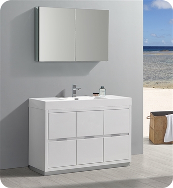 Fresca Valencia 48" Glossy White Free Standing Modern Bathroom Vanity with Medicine Cabinet