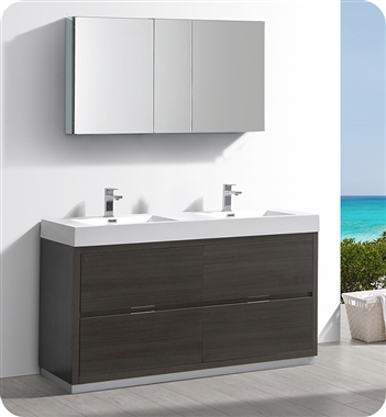 Fresca Valencia 60" Gray Oak Free Standing Double Sink Modern Bathroom Vanity with Medicine Cabinet