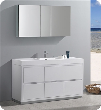 Fresca Valencia 60" Glossy White Free Standing Modern Bathroom Vanity with Medicine Cabinet