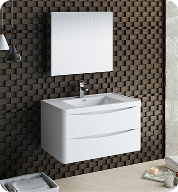 Fresca Tuscany 36" Glossy White Wall Hung Modern Bathroom Vanity with Medicine Cabinet