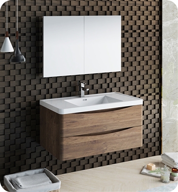 Fresca Tuscany 40" Rosewood Wall Hung Modern Bathroom Vanity with Medicine Cabinet