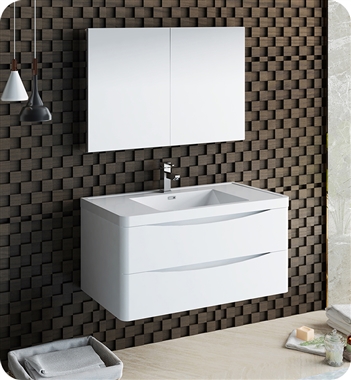 Fresca Tuscany 40" Glossy White Wall Hung Modern Bathroom Vanity with Medicine Cabinet