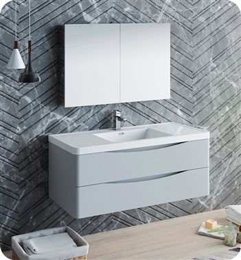 Fresca Tuscany 48" Glossy Gray Wall Hung Modern Bathroom Vanity with Medicine Cabinet