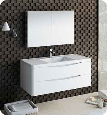 Fresca Tuscany 48" Glossy White Wall Hung Modern Bathroom Vanity with Medicine Cabinet