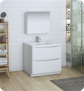 Fresca Tuscany 36" Glossy White Free Standing Modern Bathroom Vanity with Medicine Cabinet