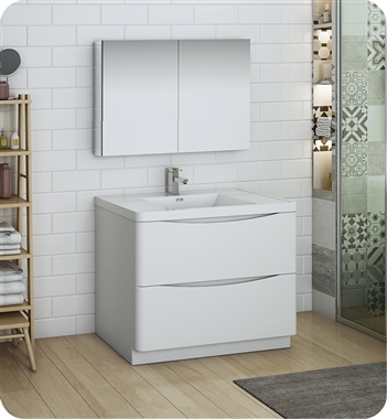 Fresca Tuscany 40" Glossy White Free Standing Modern Bathroom Vanity with Medicine Cabinet