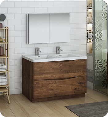 Fresca Tuscany 48" Rosewood Free Standing Double Sink Modern Bathroom Vanity with Medicine Cabinet