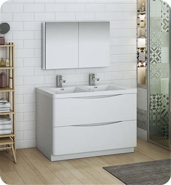 Fresca Tuscany 48" Glossy White Free Standing Double Sink Modern Bathroom Vanity with Medicine Cabinet