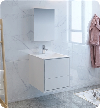 Fresca Catania 24" Glossy White Wall Hung Modern Bathroom Vanity with Medicine Cabinet