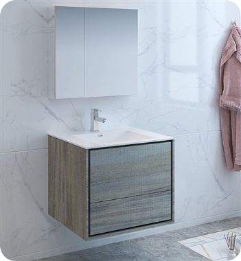 Fresca Catania 30" Ocean Gray Wall Hung Modern Bathroom Vanity with Medicine Cabinet