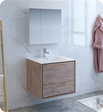 Fresca Catania 30" Rustic Natural Wood Wall Hung Modern Bathroom Vanity with Medicine Cabinet