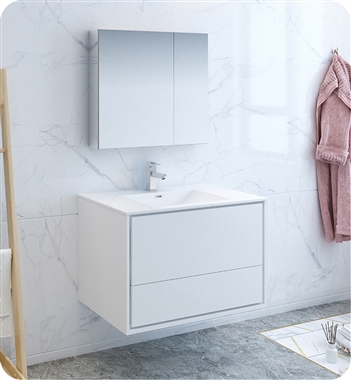 Fresca Catania 36" Glossy White Wall Hung Modern Bathroom Vanity with Medicine Cabinet