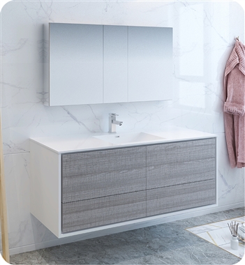 Fresca Catania 60" Ash Gray Wall Hung Single Sink Modern Bathroom Vanity with Medicine Cabinet