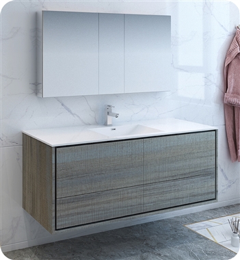 Fresca Catania 60" Ocean Gray Wall Hung Single Sink Modern Bathroom Vanity with Medicine Cabinet