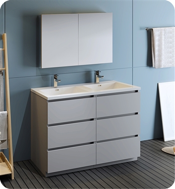 Fresca Lazzaro 48" Gray Free Standing Double Sink Modern Bathroom Vanity with Medicine Cabinet