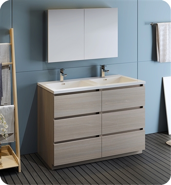 Fresca Lazzaro 48" Gray Wood Free Standing Double Sink Modern Bathroom Vanity with Medicine Cabinet