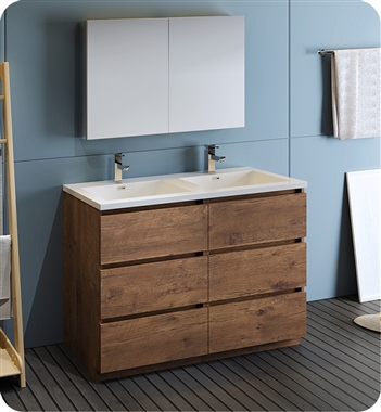 Fresca Lazzaro 48" Rosewood Free Standing Double Sink Modern Bathroom Vanity with Medicine Cabinet