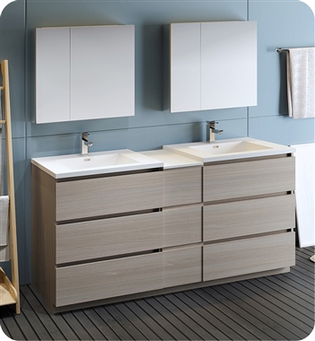 Fresca Lazzaro 72" Gray Wood Free Standing Double Sink Modern Bathroom Vanity with Medicine Cabinet