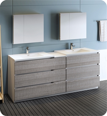 Fresca Lazzaro 84" Ash Gray Free Standing Double Sink Modern Bathroom Vanity with Medicine Cabinet