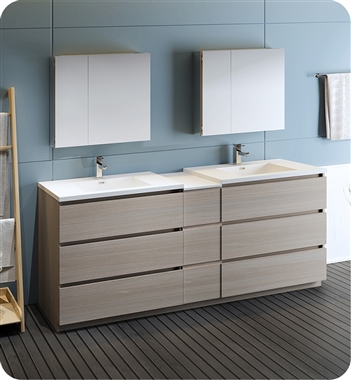 Fresca Lazzaro 84" Gray Wood Free Standing Double Sink Modern Bathroom Vanity with Medicine Cabinet