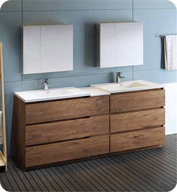 Fresca Lazzaro 84" Rosewood Free Standing Double Sink Modern Bathroom Vanity with Medicine Cabinet