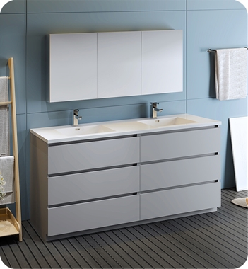 Fresca Lazzaro 72" Gray Free Standing Double Sink Modern Bathroom Vanity with Medicine Cabinet