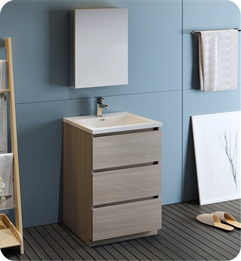 Fresca Lazzaro 24" Gray Wood Free Standing Modern Bathroom Vanity with Medicine Cabinet