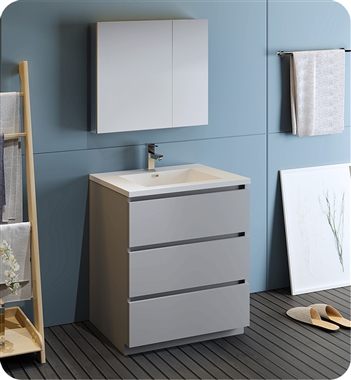 Fresca Lazzaro 30" Gray Free Standing Modern Bathroom Vanity with Medicine Cabinet