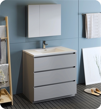 Fresca Lazzaro 36" Gray Free Standing Modern Bathroom Vanity with Medicine Cabinet