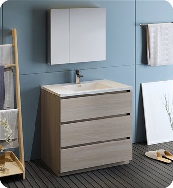 Fresca Lazzaro 36" Gray Wood Free Standing Modern Bathroom Vanity with Medicine Cabinet